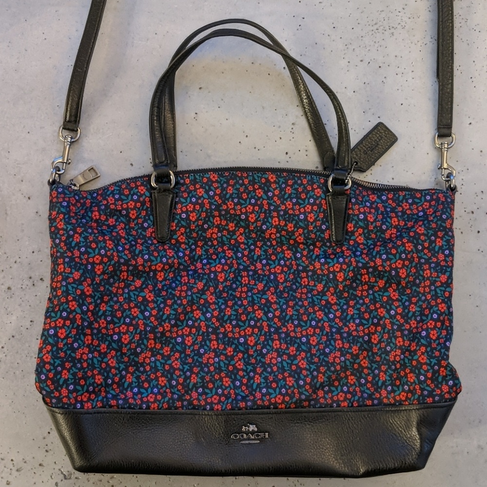 COACH Nylon Satchel - Ranch Floral Print - Red